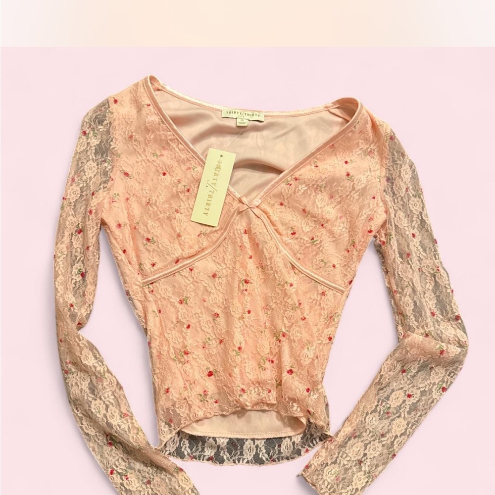 Pink Lace Long-Sleeve Floral Top